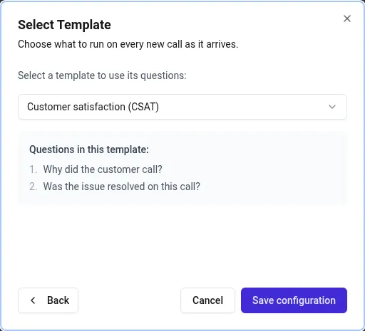Choosing a survey template for automatic custom questions