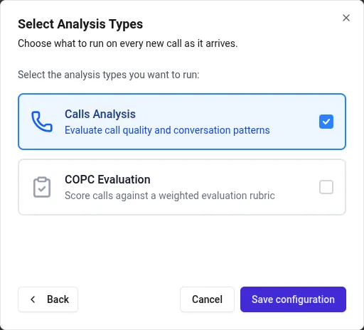 Selecting analysis types for automatic analysis