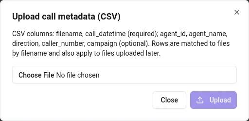 Upload call metadata dialog