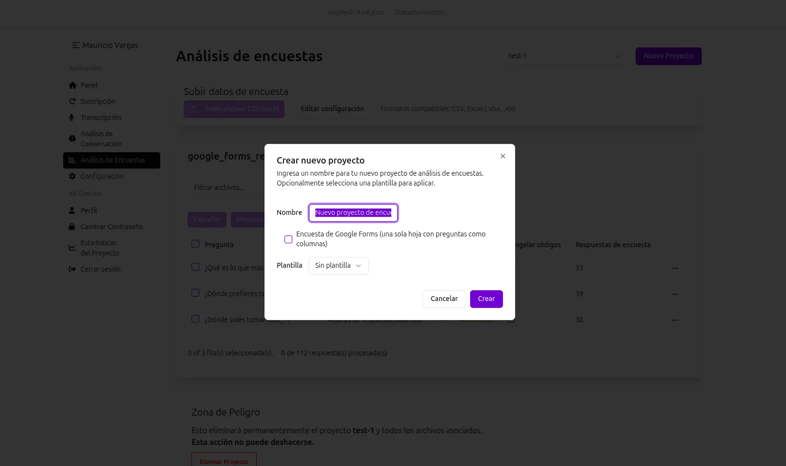Crear un proyecto de Análisis de Encuestas