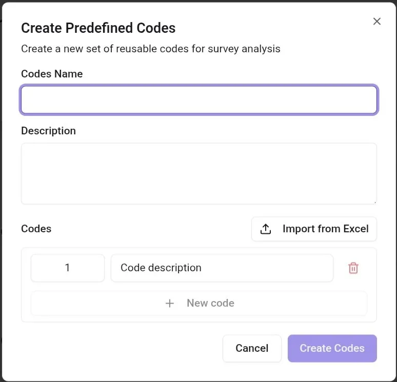 Create Predefined Codes