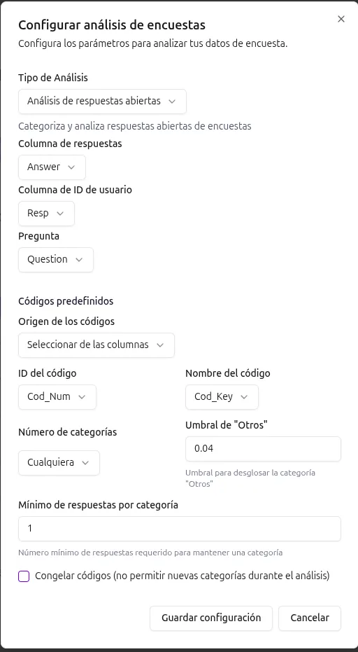 Configurar Análisis de Encuestas